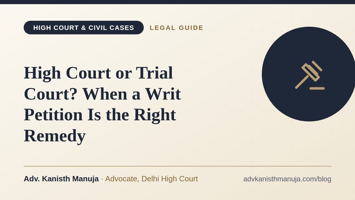 High Court or Trial Court? When a Writ Petition Is the Right Remedy — legal guide by Adv. Kanisth Manuja