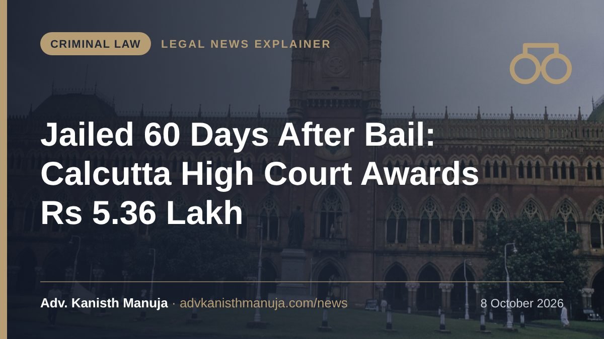 Explainer card: Kept in Jail 60 Days After Getting Bail? Calcutta High Court Awards Rs 5.36 Lakh: What the Law Says — Criminal Law, Legal News by Adv. Kanisth Manuja