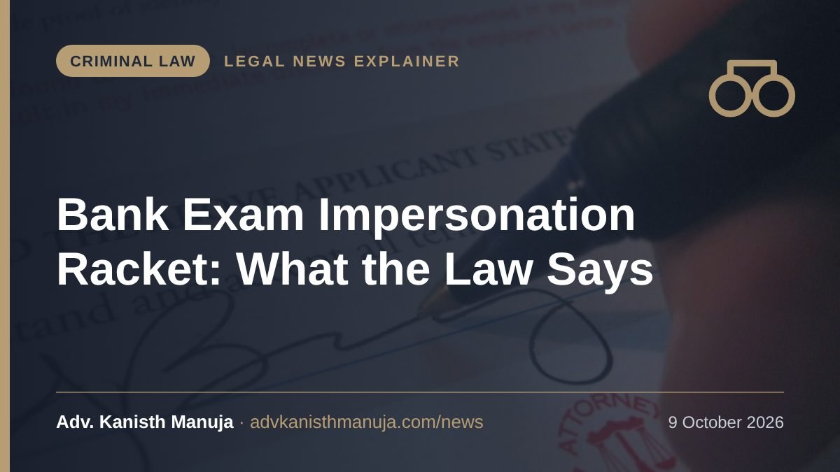 Explainer card: Someone Sat the Bank Exam in Another Person's Place? CBI Arrests Four in Impersonation Racket: What the Law Says — Criminal Law, Legal News by Adv. Kanisth Manuja