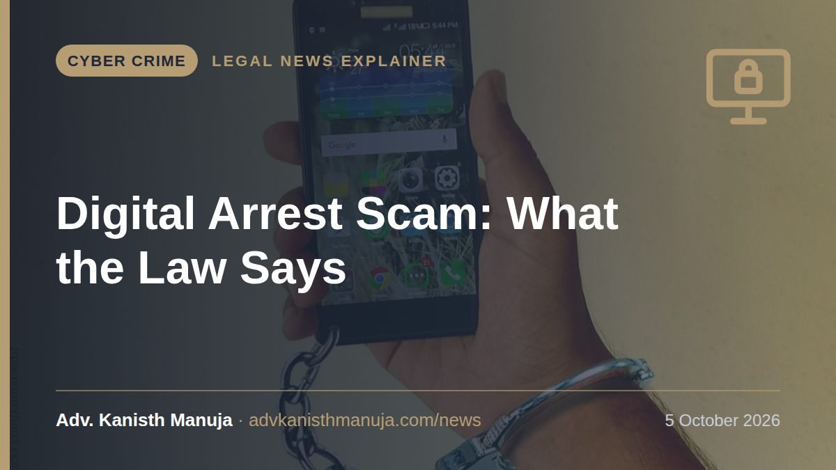 Explainer card: Delhi Digital Arrest Scam Costs a 75-Year-Old Her Home: What Does the Law Say Under BNS? — Cyber Crime, Legal News by Adv. Kanisth Manuja