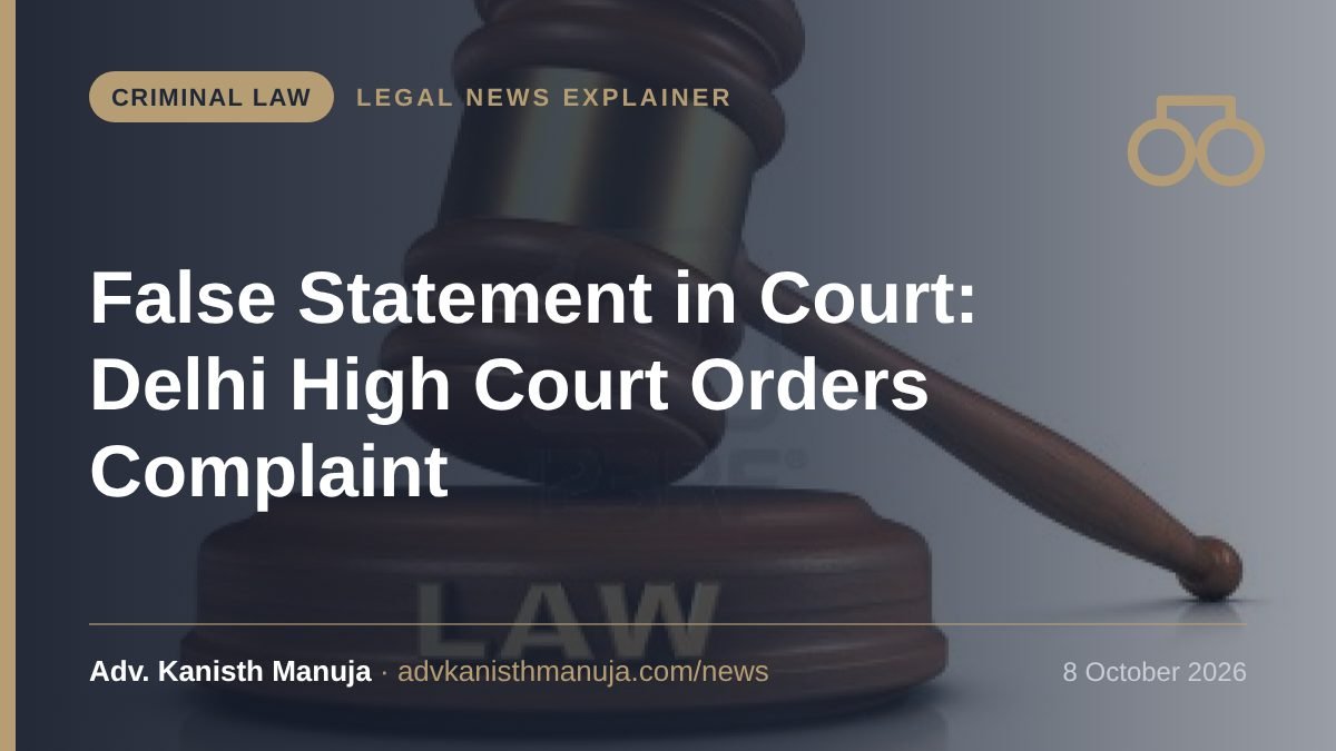 Explainer card: What Happens If You Lie in Court? Delhi High Court Orders Complaint Over a CBI Reply, and What the Law Says — Criminal Law, Legal News by Adv. Kanisth Manuja