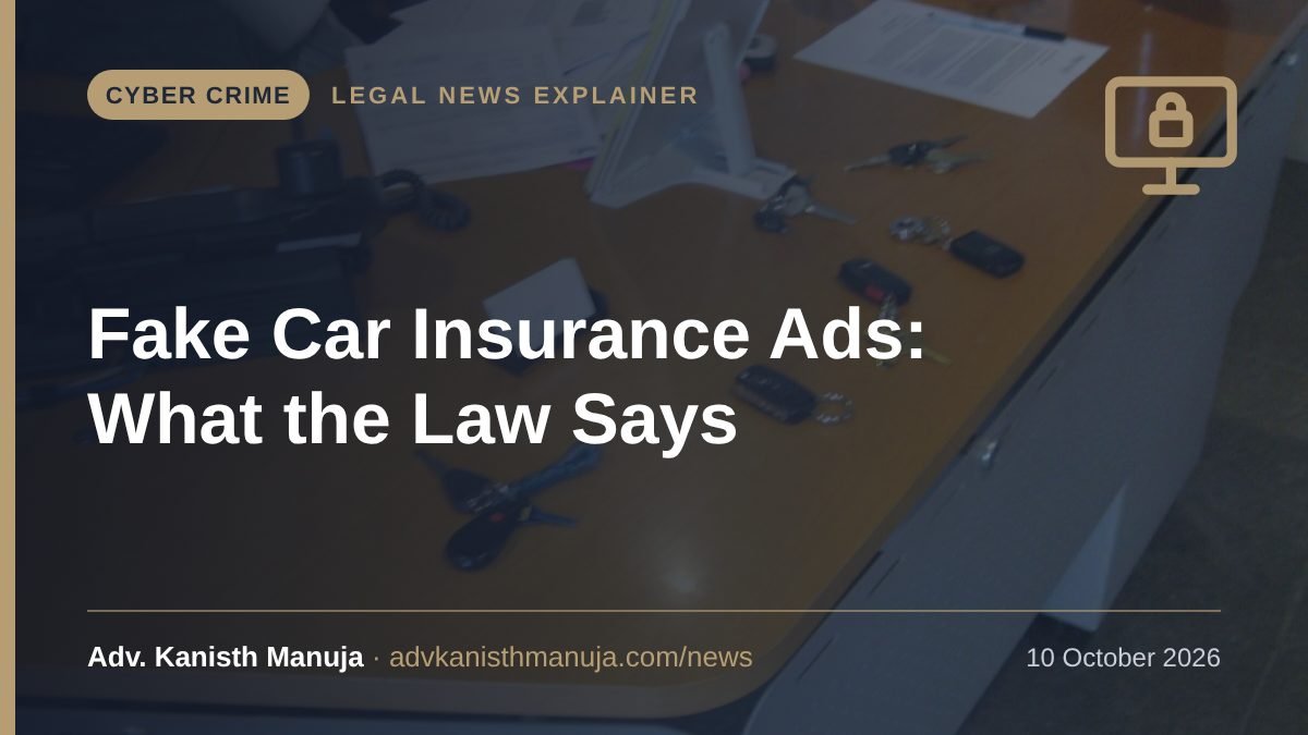 Explainer card: Bought Car Insurance From an Online Ad? Ghaziabad Police Bust Fake Insurance Racket: What the Law Says — Cyber Crime, Legal News by Adv. Kanisth Manuja