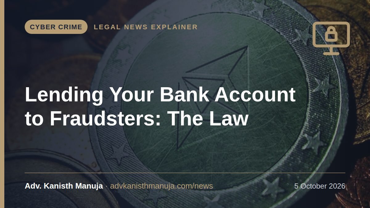 Explainer card: Rs 4.72 Crore Bitcoin Fraud: Is It a Crime to Give Your Bank Account to Strangers? What the Law Says — Cyber Crime, Legal News by Adv. Kanisth Manuja