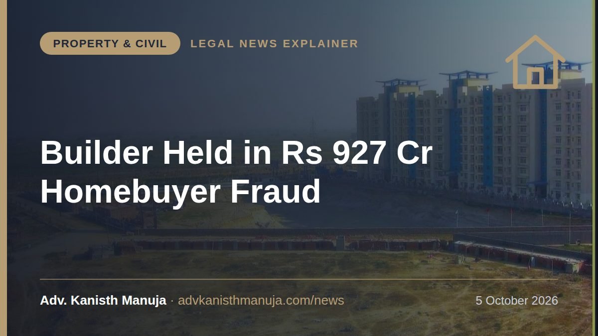Explainer card: Rs 927 Crore Homebuyer Fraud: Builder's Chief Held by ED. What Can Flat Buyers Do? — Property & Civil, Legal News by Adv. Kanisth Manuja