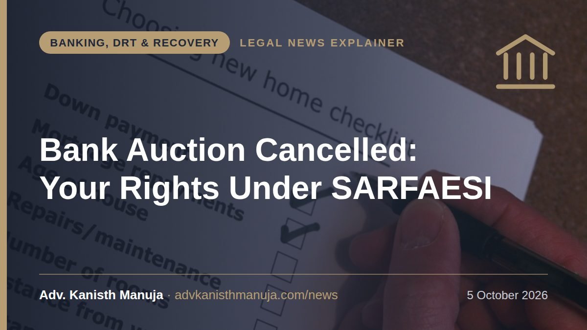 Explainer card: Bank Auction Cancelled by Supreme Court: What Are a Borrower's Rights Under the SARFAESI Act? — Banking, DRT & Recovery, Legal News by Adv. Kanisth Manuja