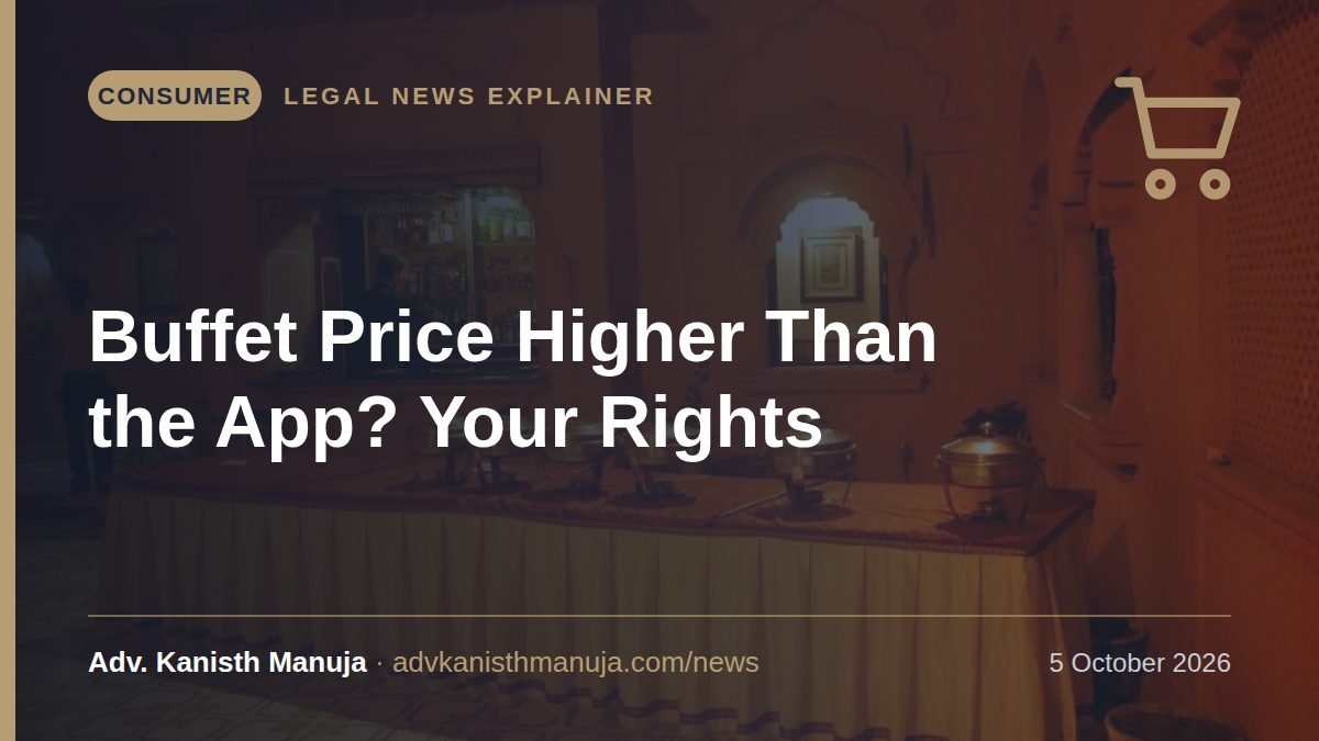 Explainer card: Swiggy Dineout Buffet Price Higher at Restaurant? Delhi Consumer Court Orders Rs 1 Lakh: What Are Your Rights? — Consumer, Legal News by Adv. Kanisth Manuja